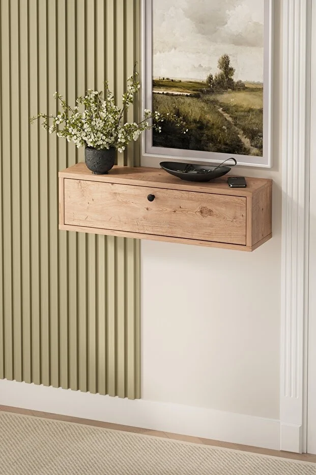 Duvara Monte Dresuar 2 Bölmeli Dresuar Kapaklı Konsol 70 Cm Antre Hol Yağmur Çam